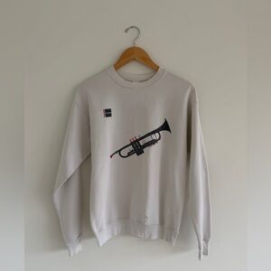 Vintage White Sweatshirt with Trumpet Screenprint